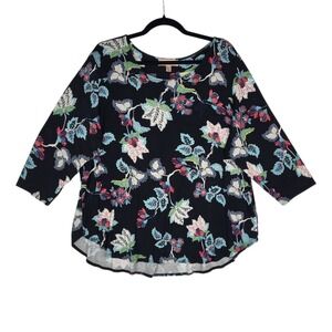 Philosophy Floral Top Women's Plus Size 2X Dark Floral Boho Peasant Soft Stretch